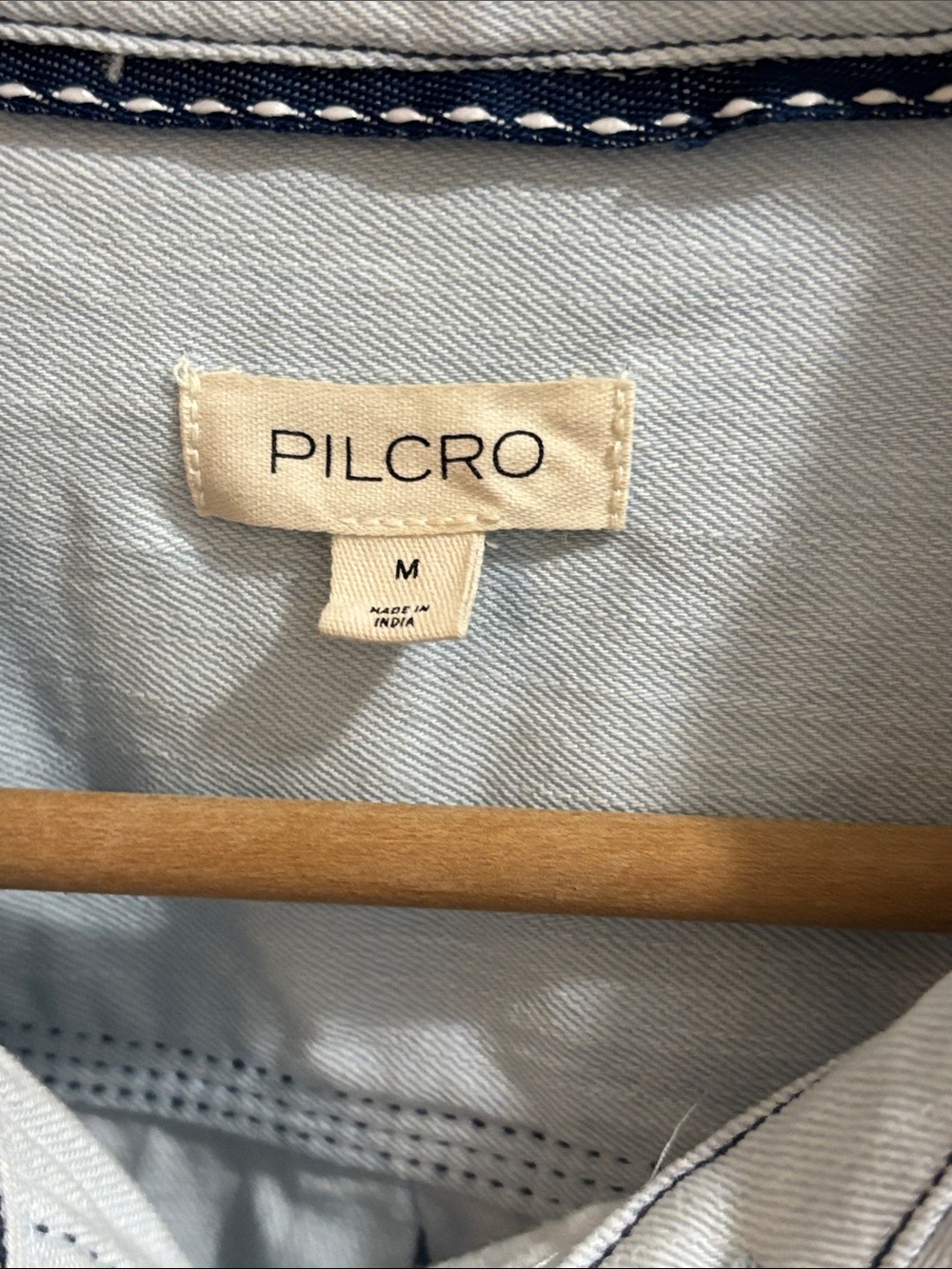 Pilcro Light Blue Button-Down Shirt Jacket with Sleeve Patch Cotton - M - Picture 5 of 10